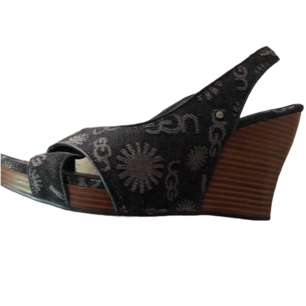 UGG size 10 Black Denim open toe slingback wedge